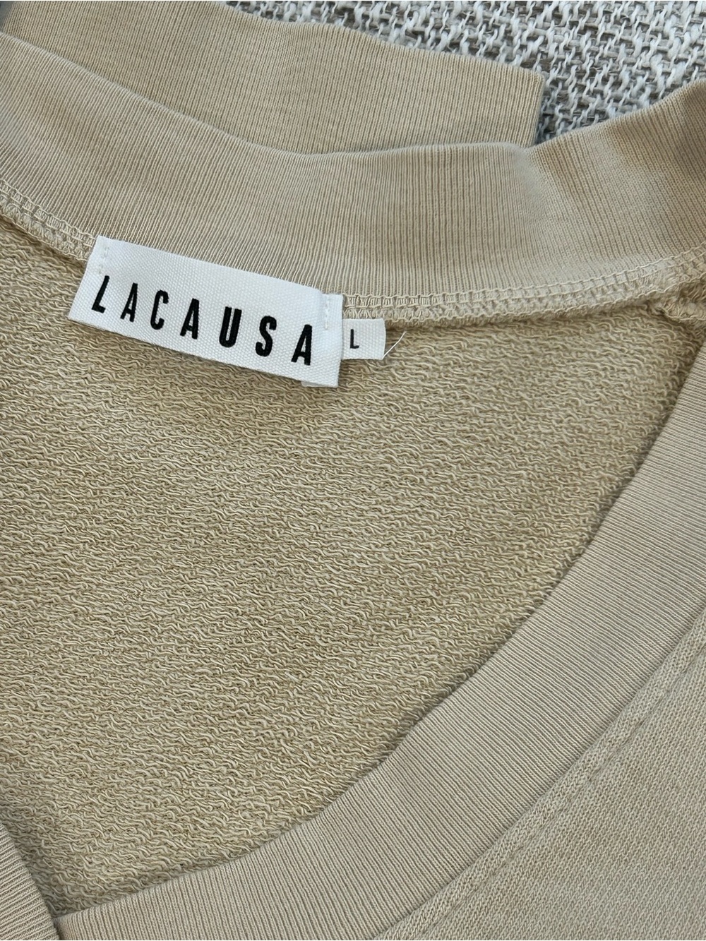LACAUSA Beige “Toast” Crewneck Sweatshirt Large NWT